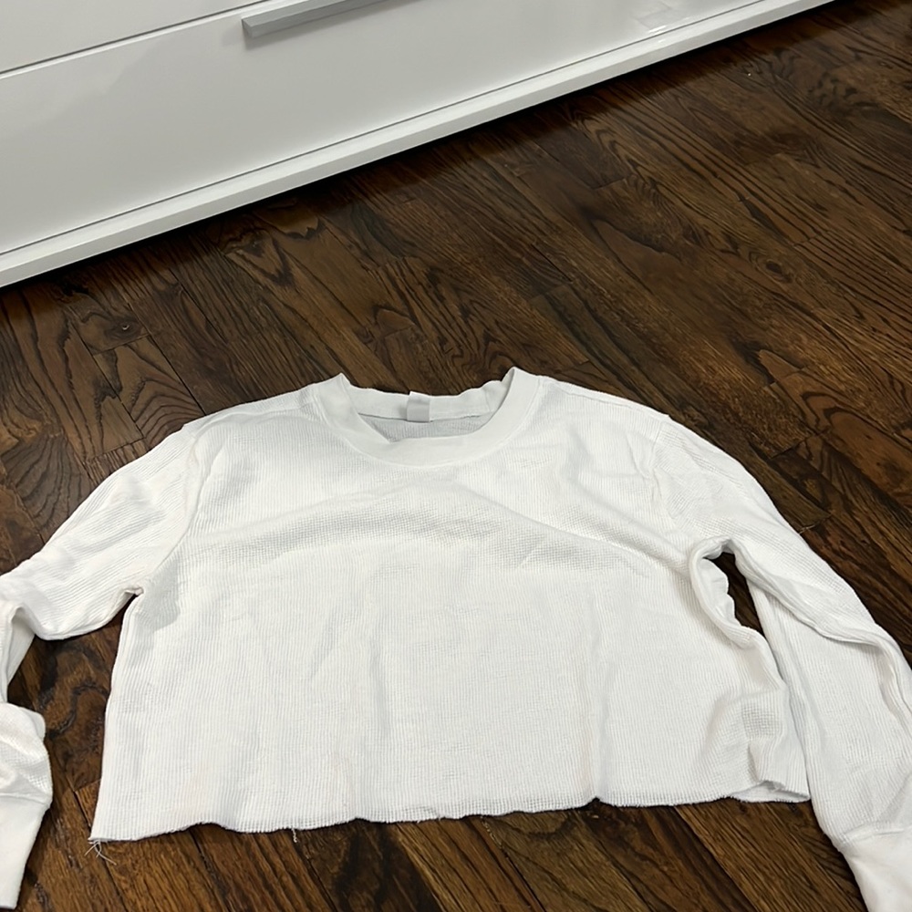 white cropped waffle material long sleeve